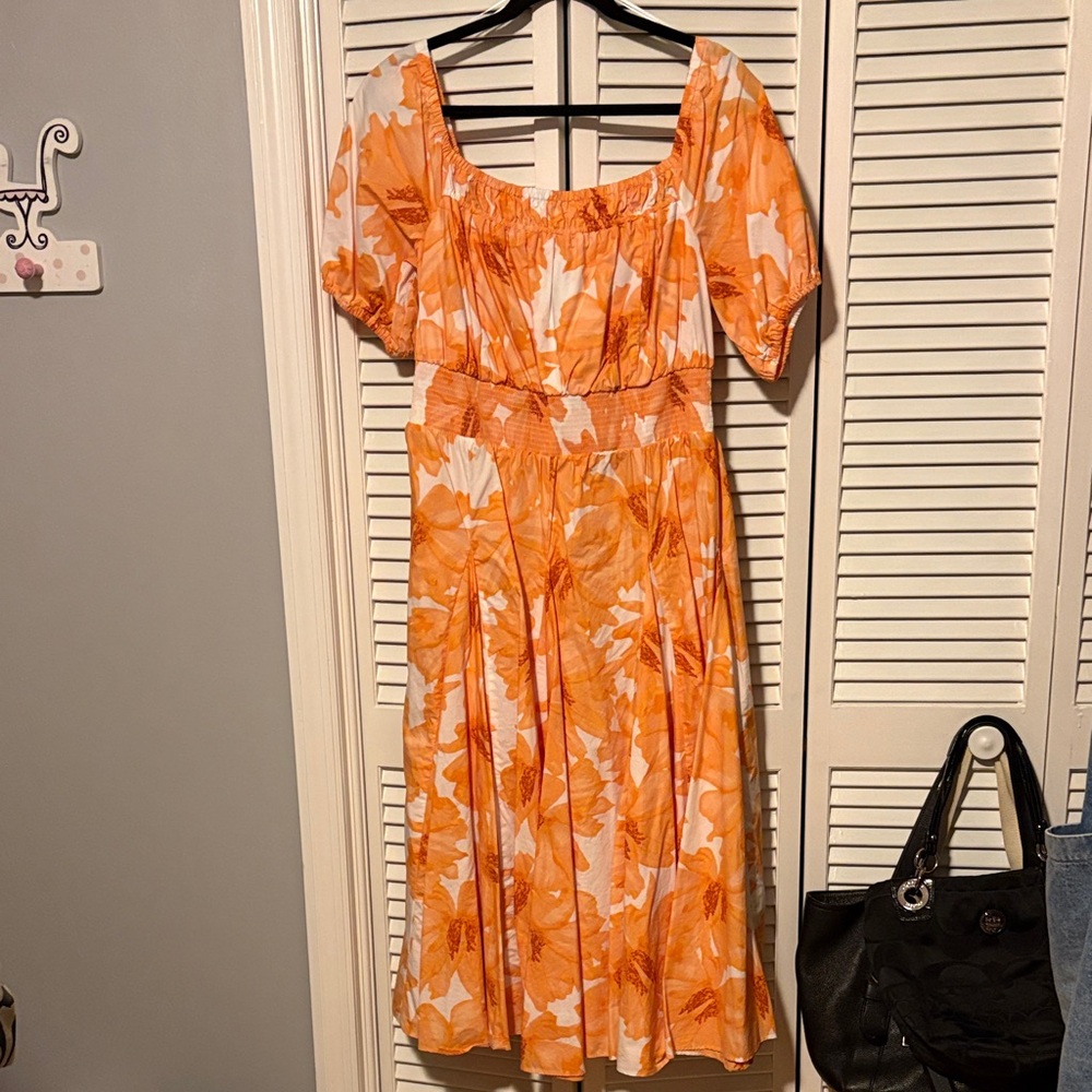 INC International Concepts Orange Floral Midi Dress